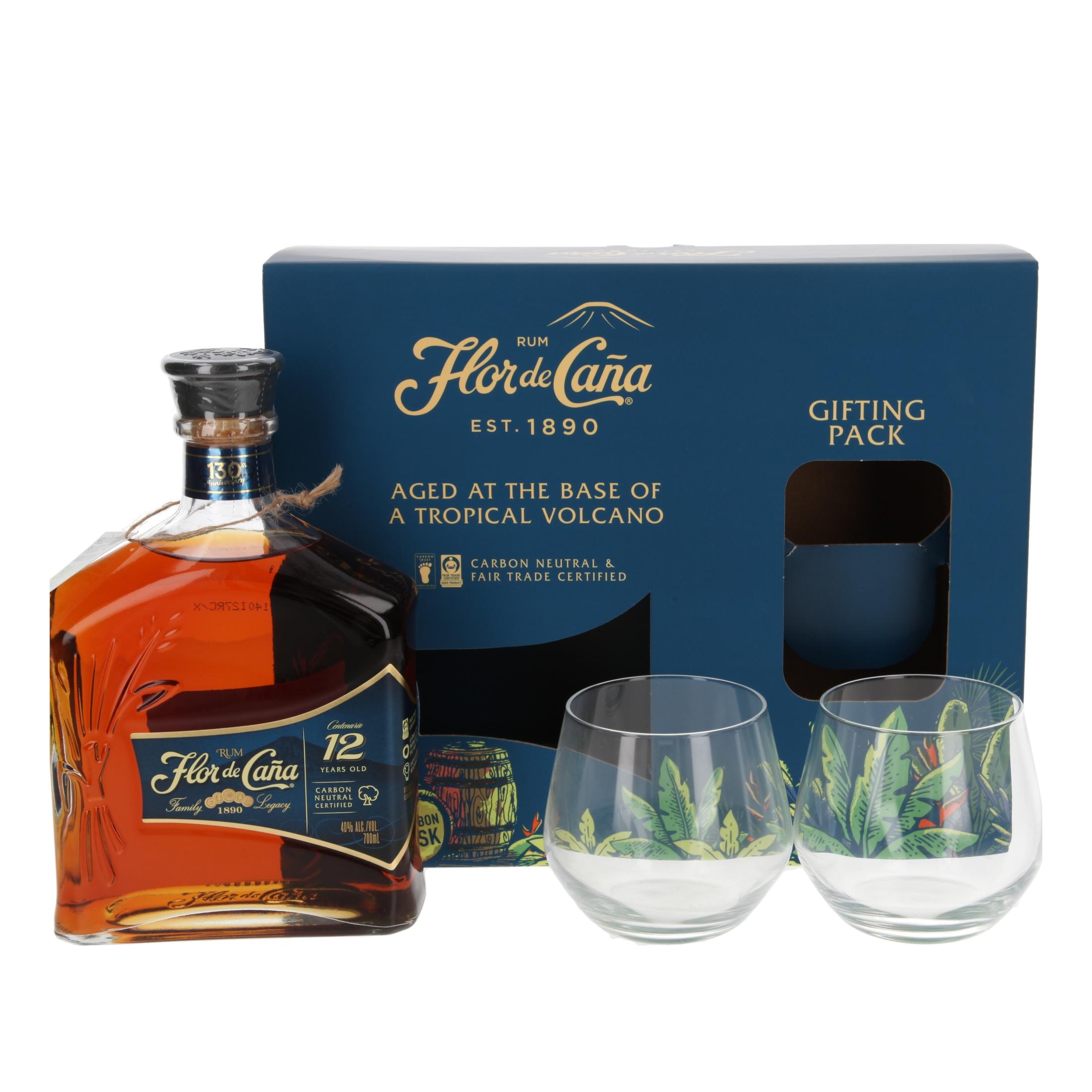 Rum Flor de Caña Centenario  with 2 glasses 12 Years 700 ml