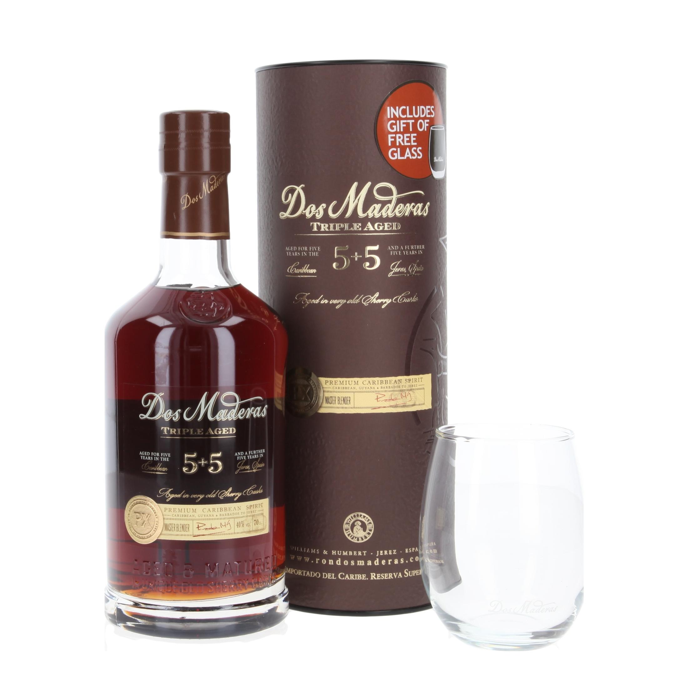 Rum Dos Maderas 5+5 Triple Aged PX rum spirit incl. glass 700 ml