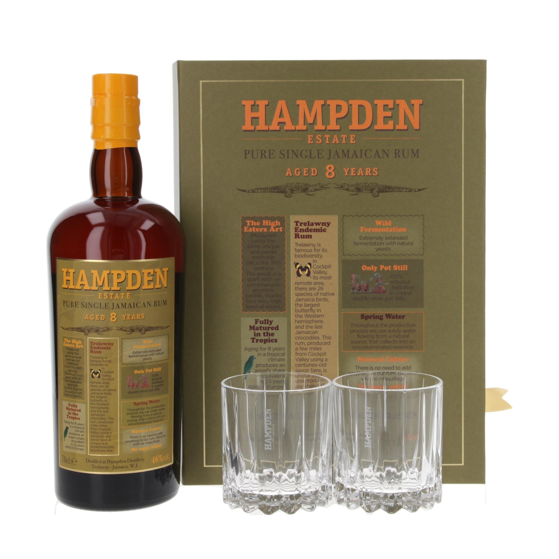 Rum Hampden Estate Pure Single Jamaican  with 2 Tumblers 8 Years 700 ml