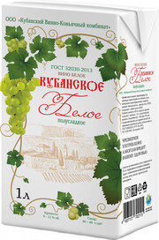 Вино КВКК, "Кубанское" Белое Полусладкое, Тетра Пак 1000 мл